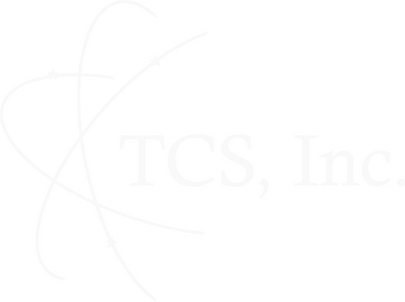 TCS, Inc. Logo Logo of TCS, Inc. featuring a stylized atomic design on a dark blue background.